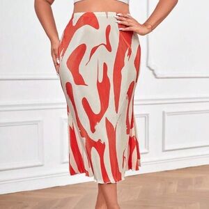 Orange and Cream Abstract Midi Skirt